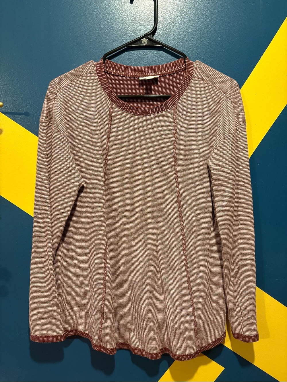 J. Jill Burgundy & White Thermal Waffle Long Sleeve Top EUC